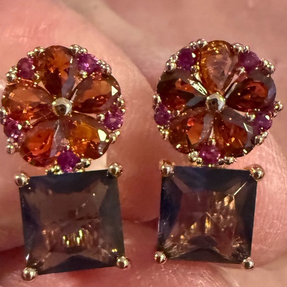 Swarovski Elements Gold Plated Purple and Pink Crystal Earrings - Picture 4 of 6